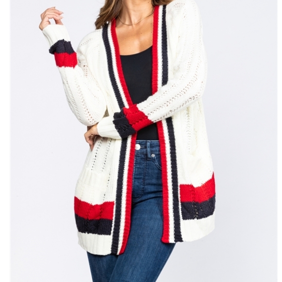 Designer Inspired Open Front Knit Cardigan w/ pock - Picture 7 of 10